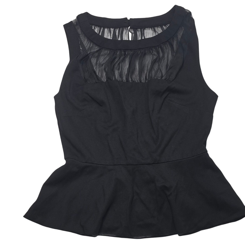 NEW S Bebe Black Sleeveless Peplum Top Sheer Mesh Back Detail size Small dressy